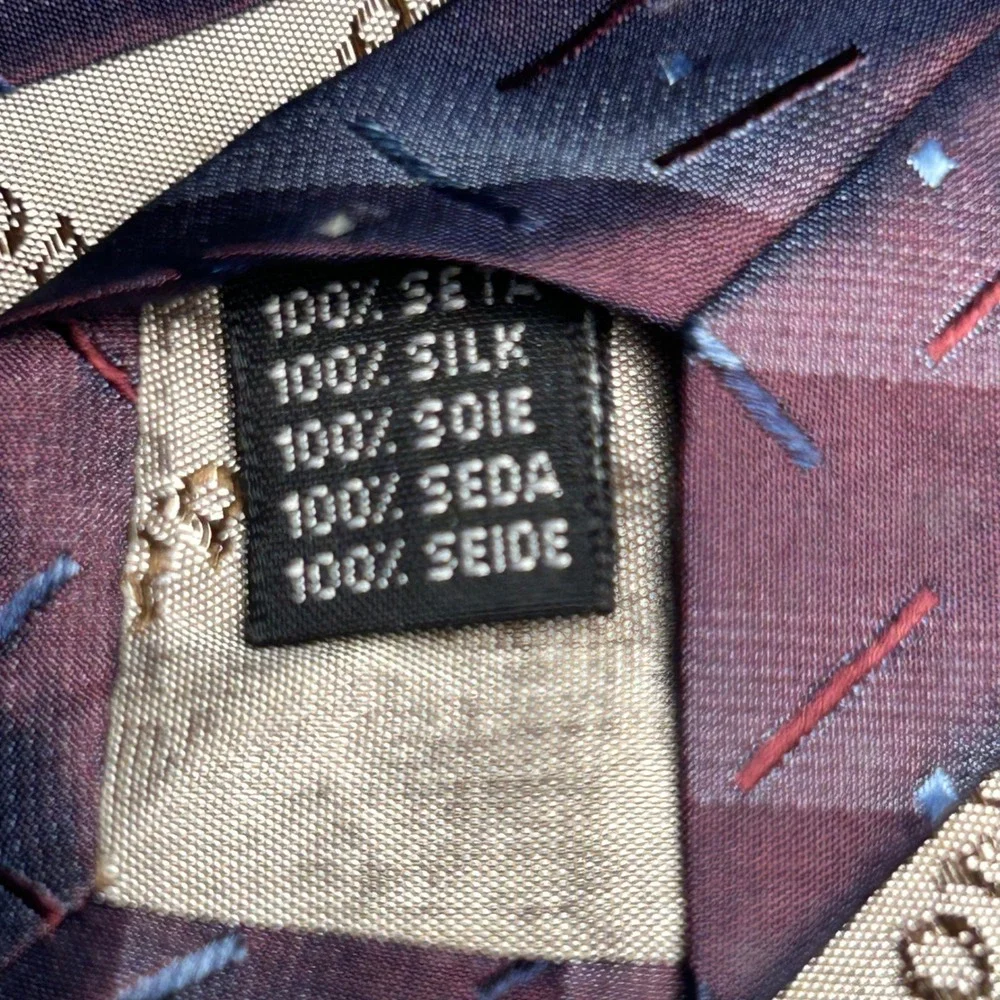 Pronto Uomo Firenze Tie 100% Silk Made Italy Burgundy Blue Geometric NWT
